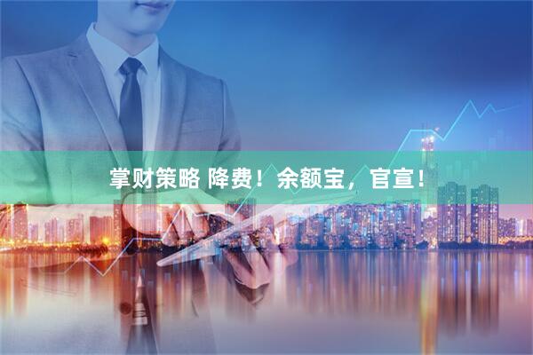 掌财策略 降费！余额宝，官宣！