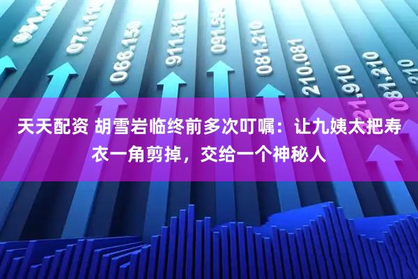天天配资 胡雪岩临终前多次叮嘱：让九姨太把寿衣一角剪掉，交给一个神秘人